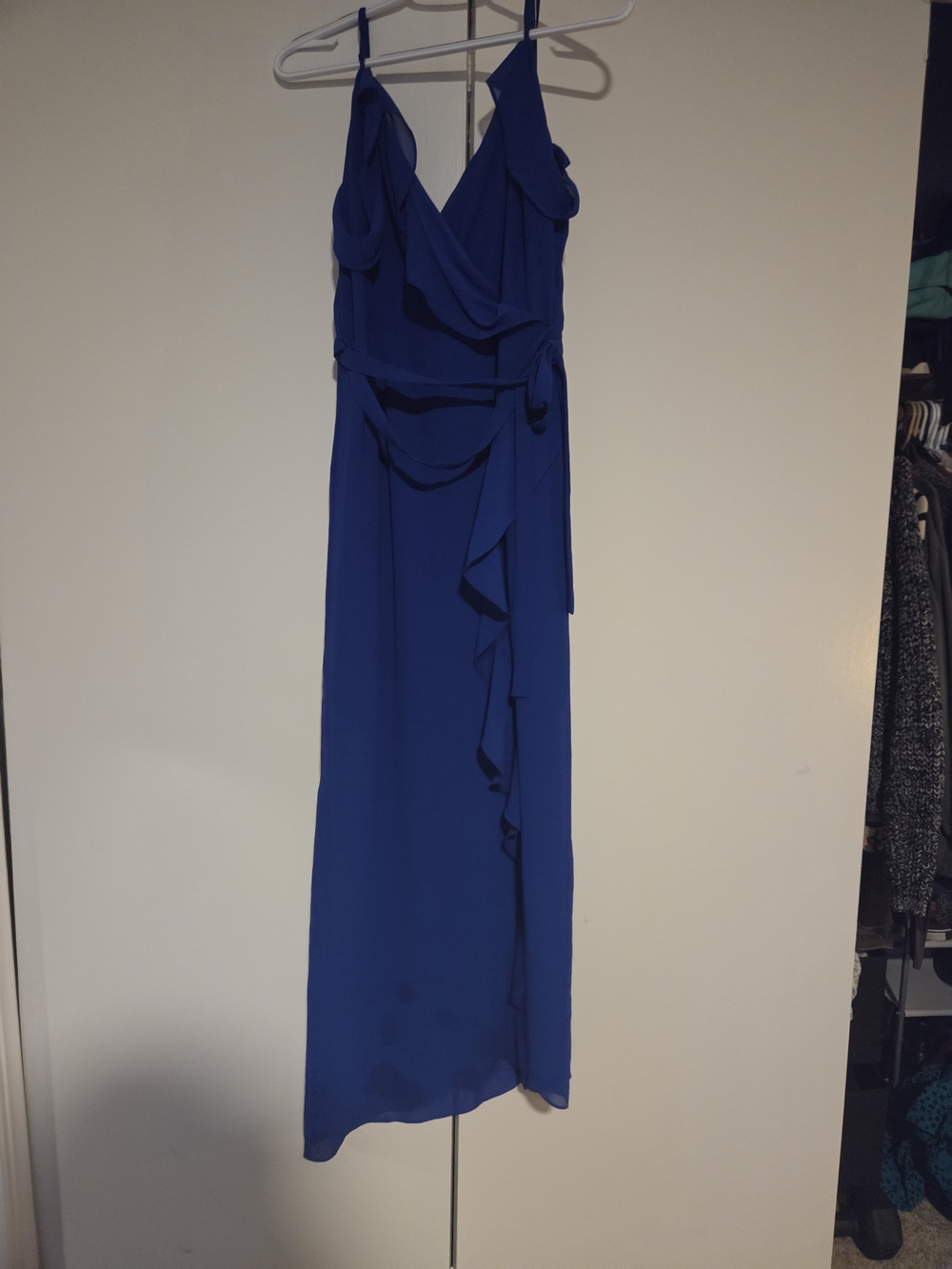 Blue Ruffle Spaghetti-Strap Maxi Dress Sz 12 US